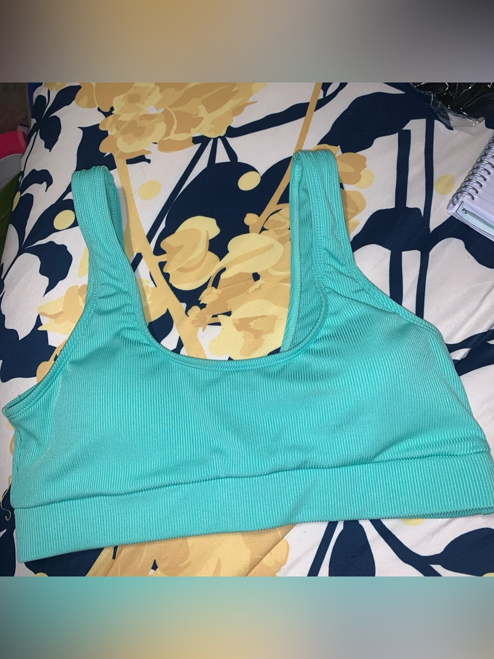 Ribbed Scoop Bralette Bikini Top - Turquoise